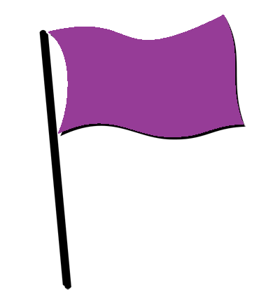 A purple flag is waving in the wind on a black pole.