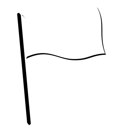 A black and white drawing of a flag on a pole.