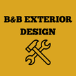 Logo for B&B Exterior Design: black text on gold background with crossed hammer and wrench icon.