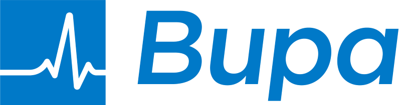 A blue and white logo for a company called bupa