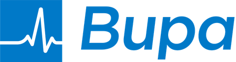 A blue and white logo for a company called bupa