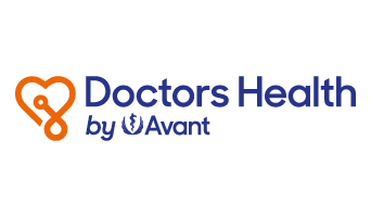 A logo for doctors health by avant with a heart and stethoscope.