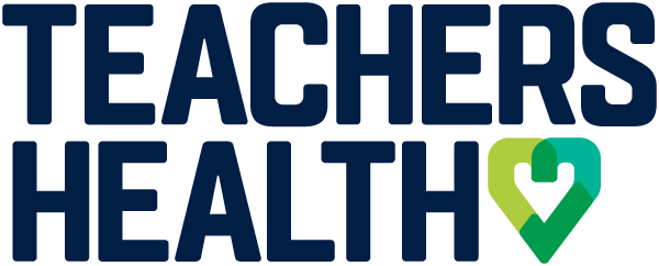 A logo for teachers health with a heart in the middle.