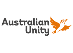 The logo for australian unity has a bird on it.