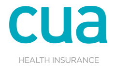 The cua health insurance logo is blue and white on a white background.