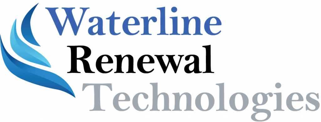 Logo of Waterline Renewal Technologies, with blue wave graphic and text.