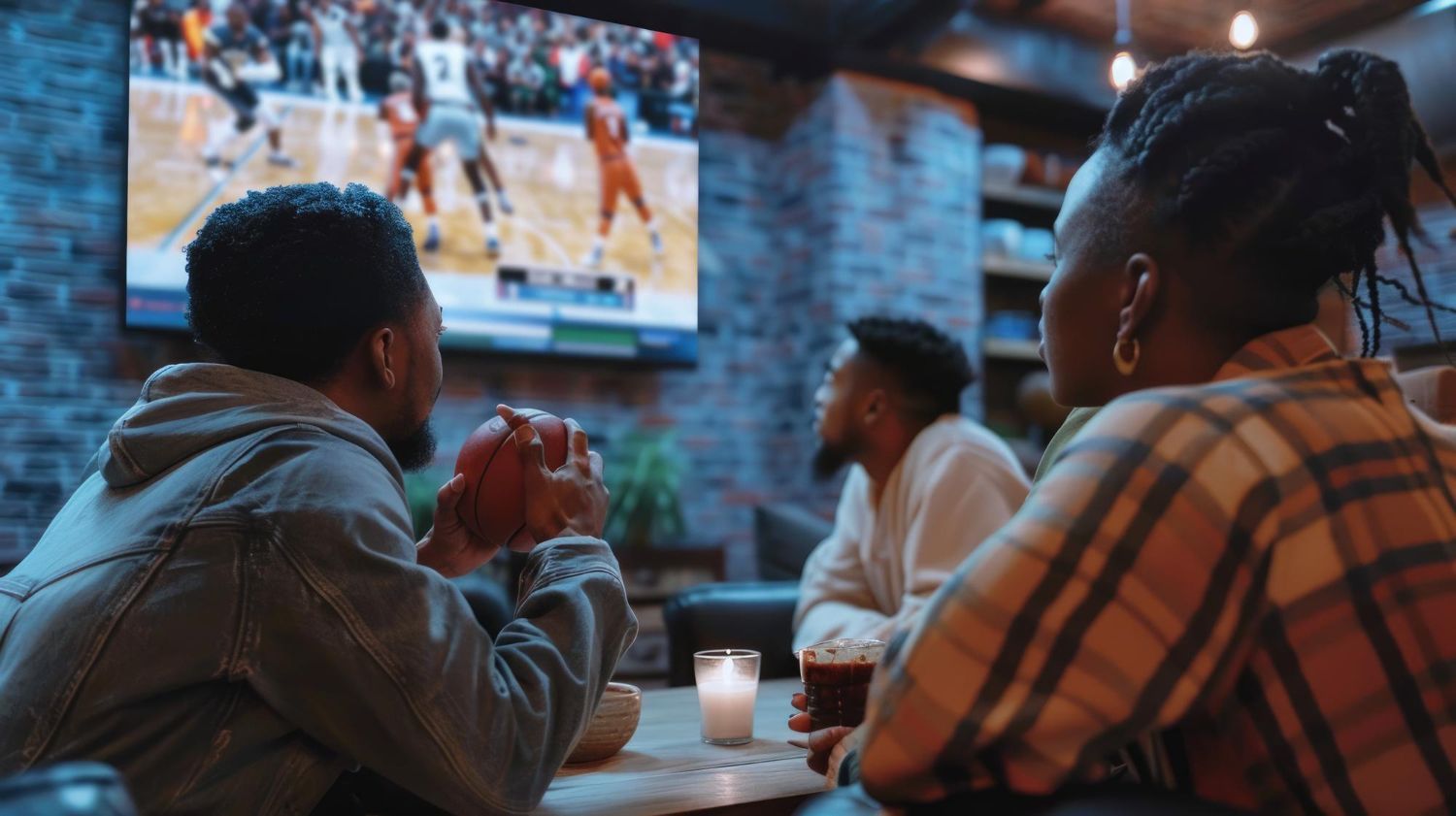 men watching nba finals in a sports bar