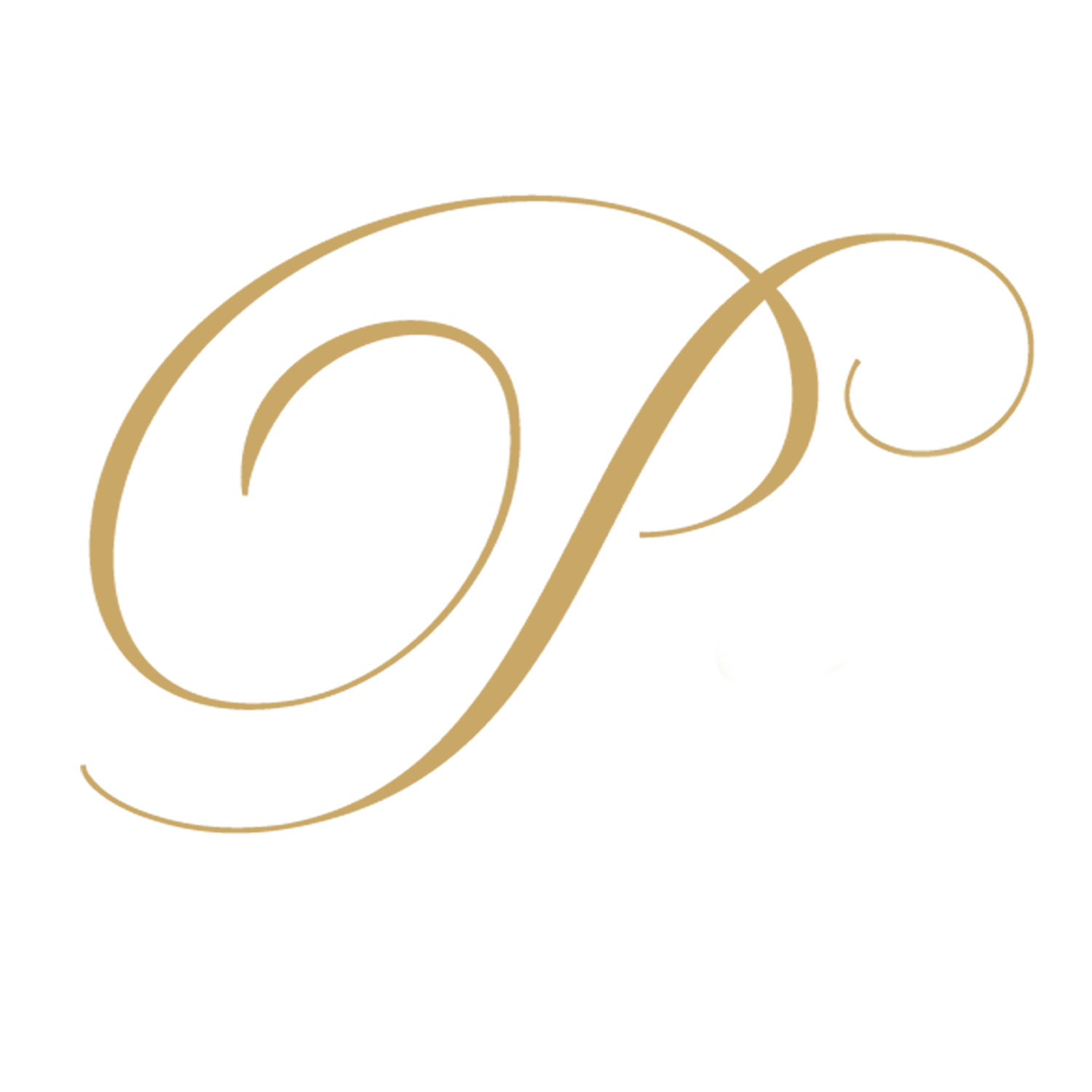 A gold letter p on a white background