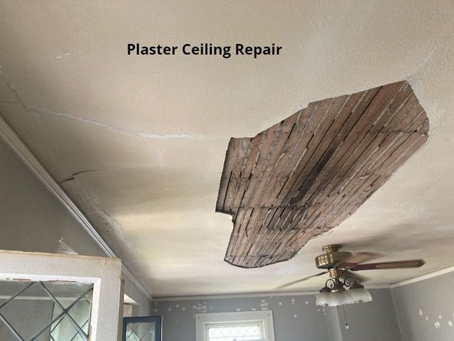 a picture of a plaster ceiling repair in a living room