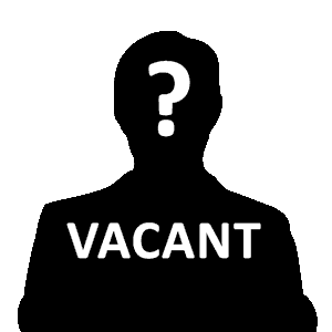 A silhouette of a man with a question mark on his head and the word vacant on his back.