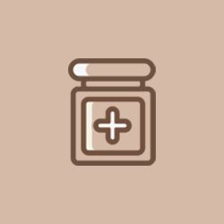 a bottle of medicine with a cross on it on a brown background .