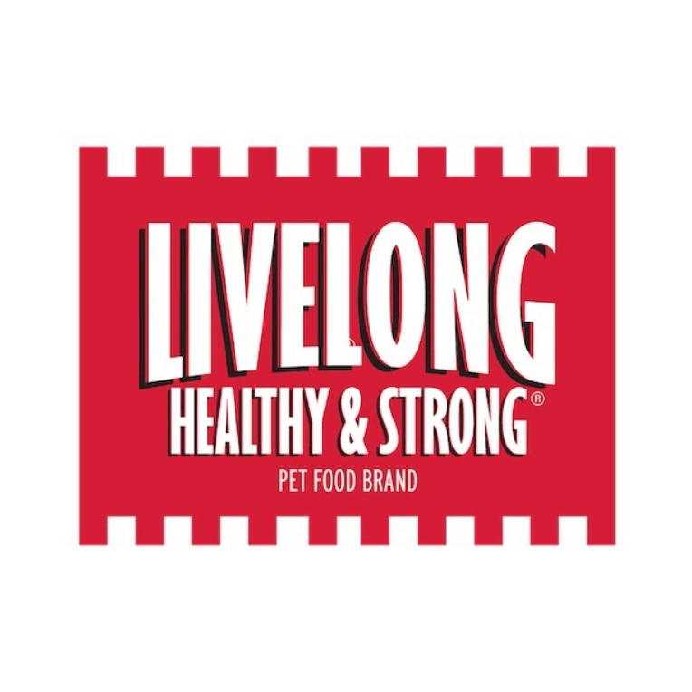 O logotipo da marca de alimentos para animais de estimação, forte e saudável ao longo da vida