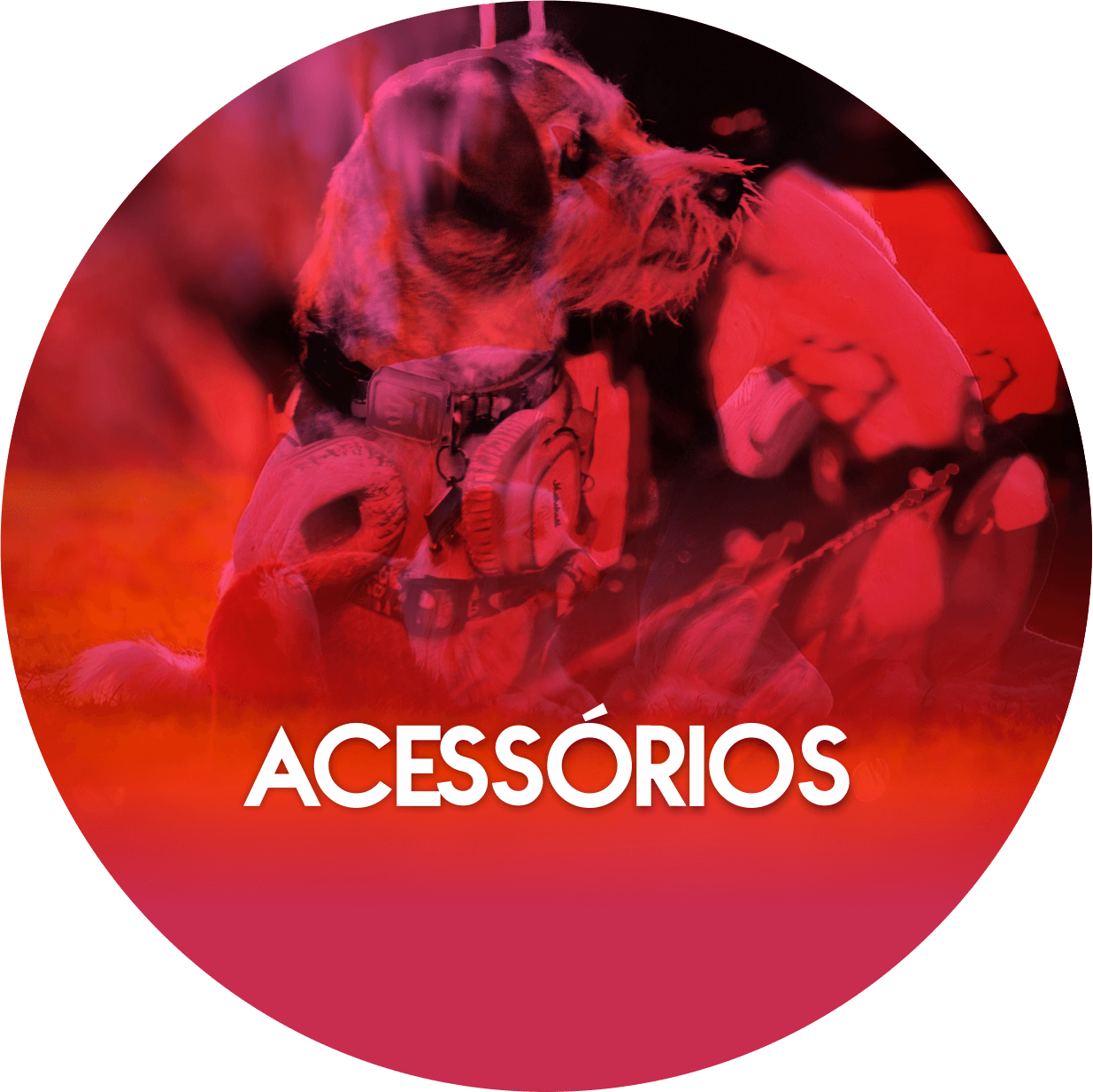 Um círculo vermelho com a palavra acessorios nele