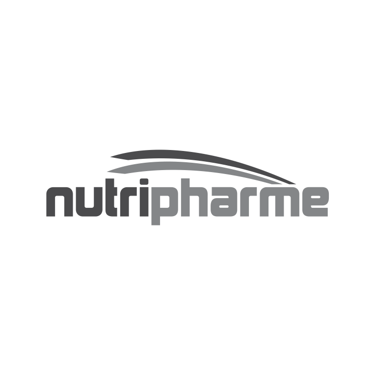 Um logotipo preto e branco para nutripharme em um fundo branco.