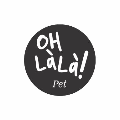 Um logotipo preto e branco para oh lala pet em um fundo branco.