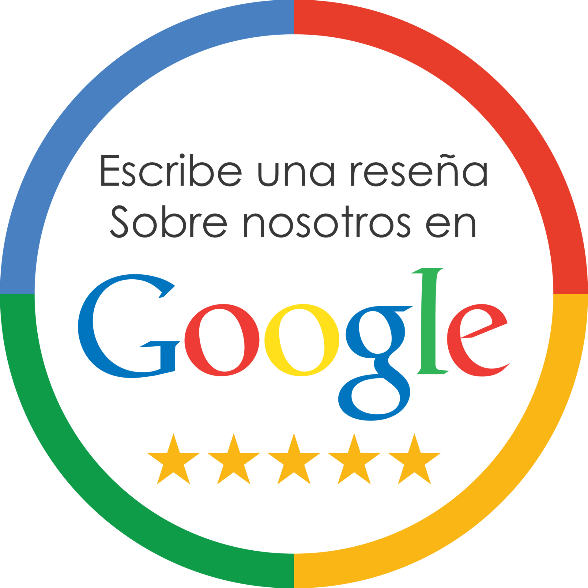 A google logo that says escribe una reseña sobre nosotros en google