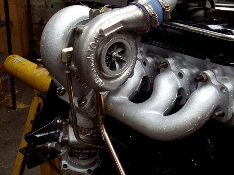 A close up of a turbo on a car engine