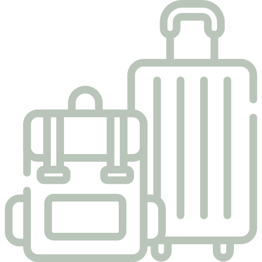 A line drawing of two suitcases and a backpack.