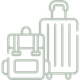 A line drawing of two suitcases and a backpack.