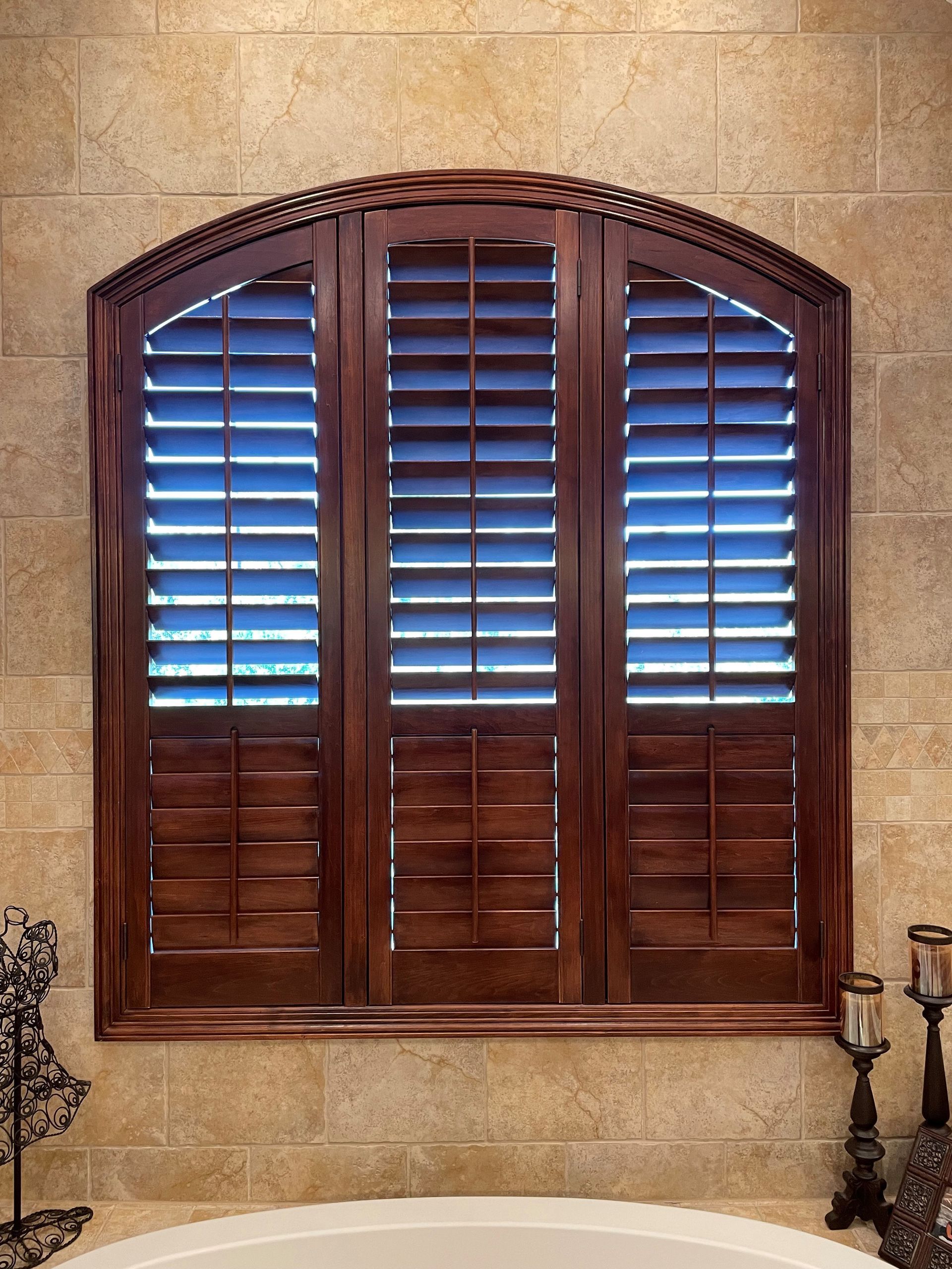 Folding Stained Bathroom Shutters in Round Rock