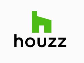A houzz logo with a green h on a white background.