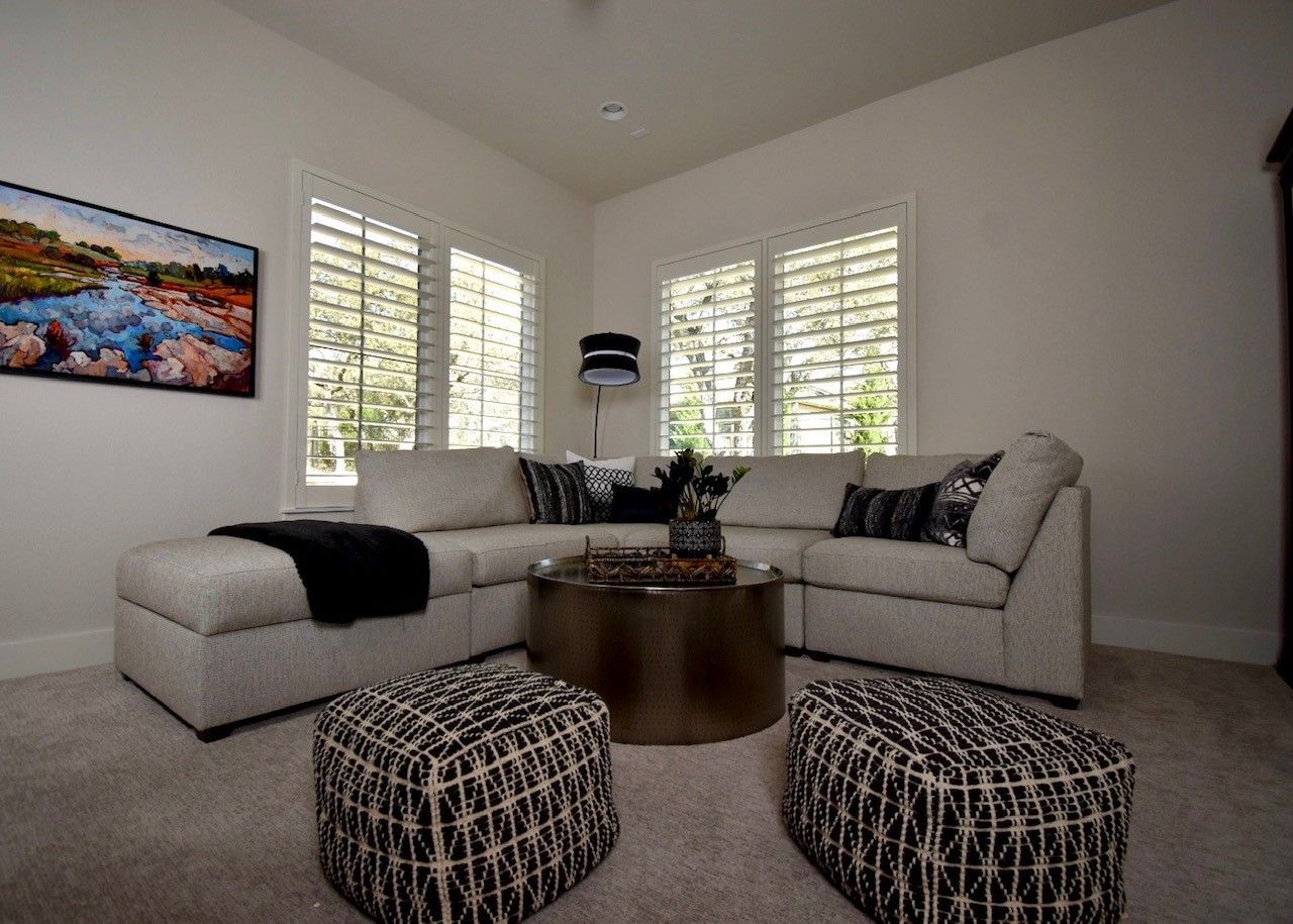 Living room plantation blinds