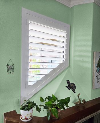 Elegant living room white interior shutters