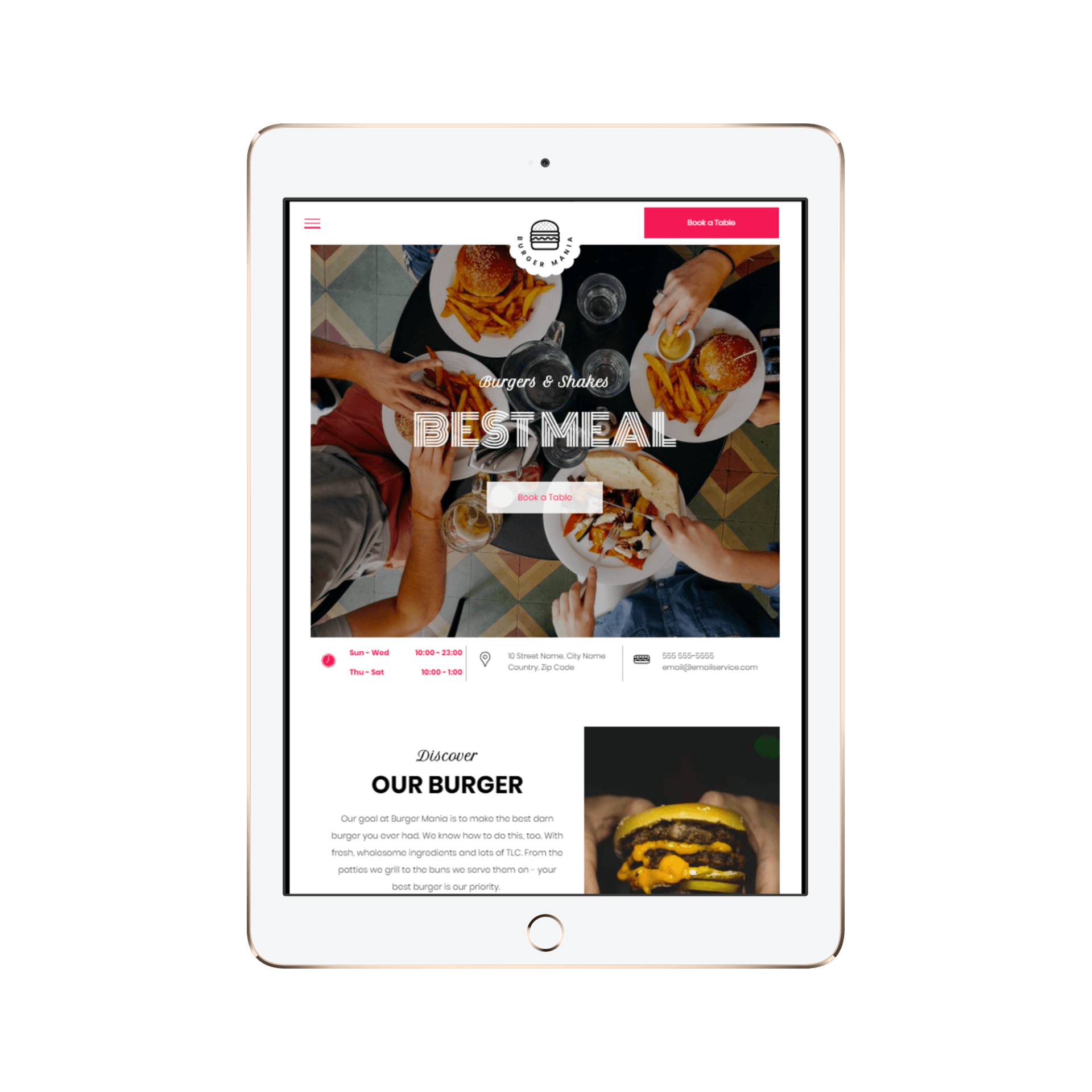 Burger Restaurant Tablet/iPad View