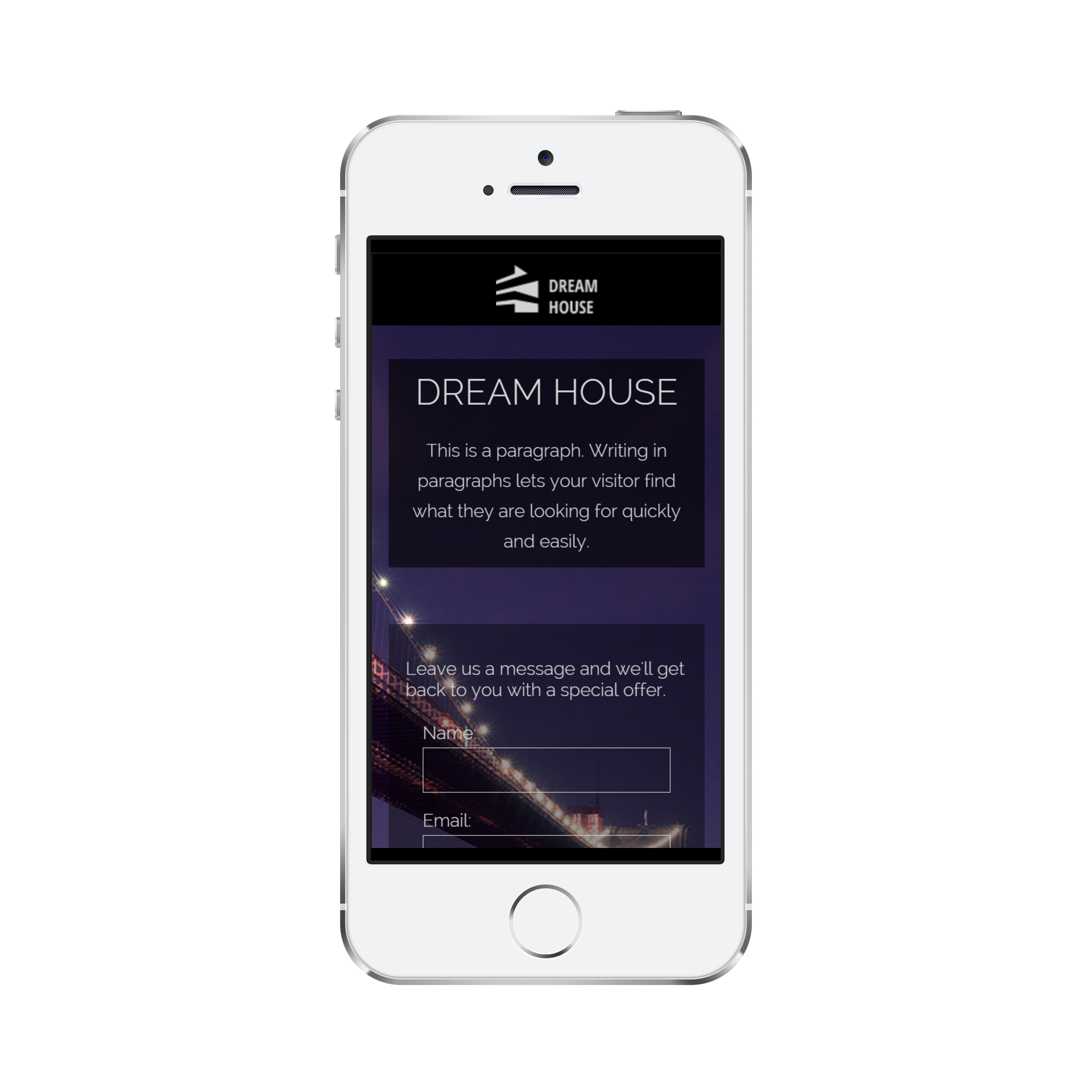 Dream House Landing Page Template Mobile View