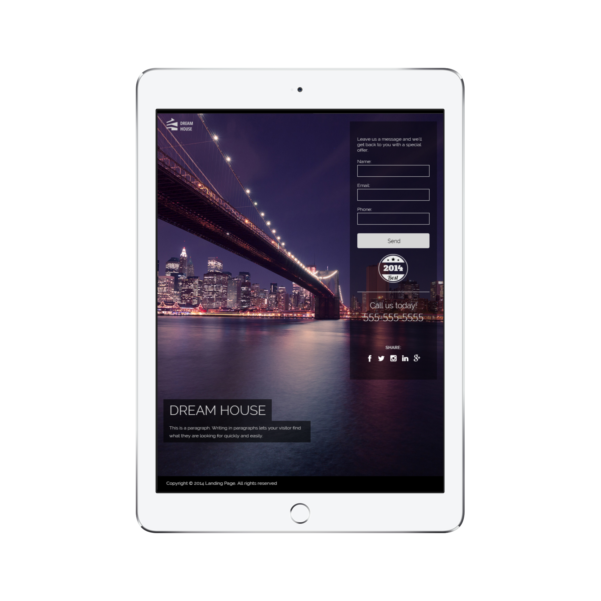 Dream House Landing Page Template Tablet/iPad View