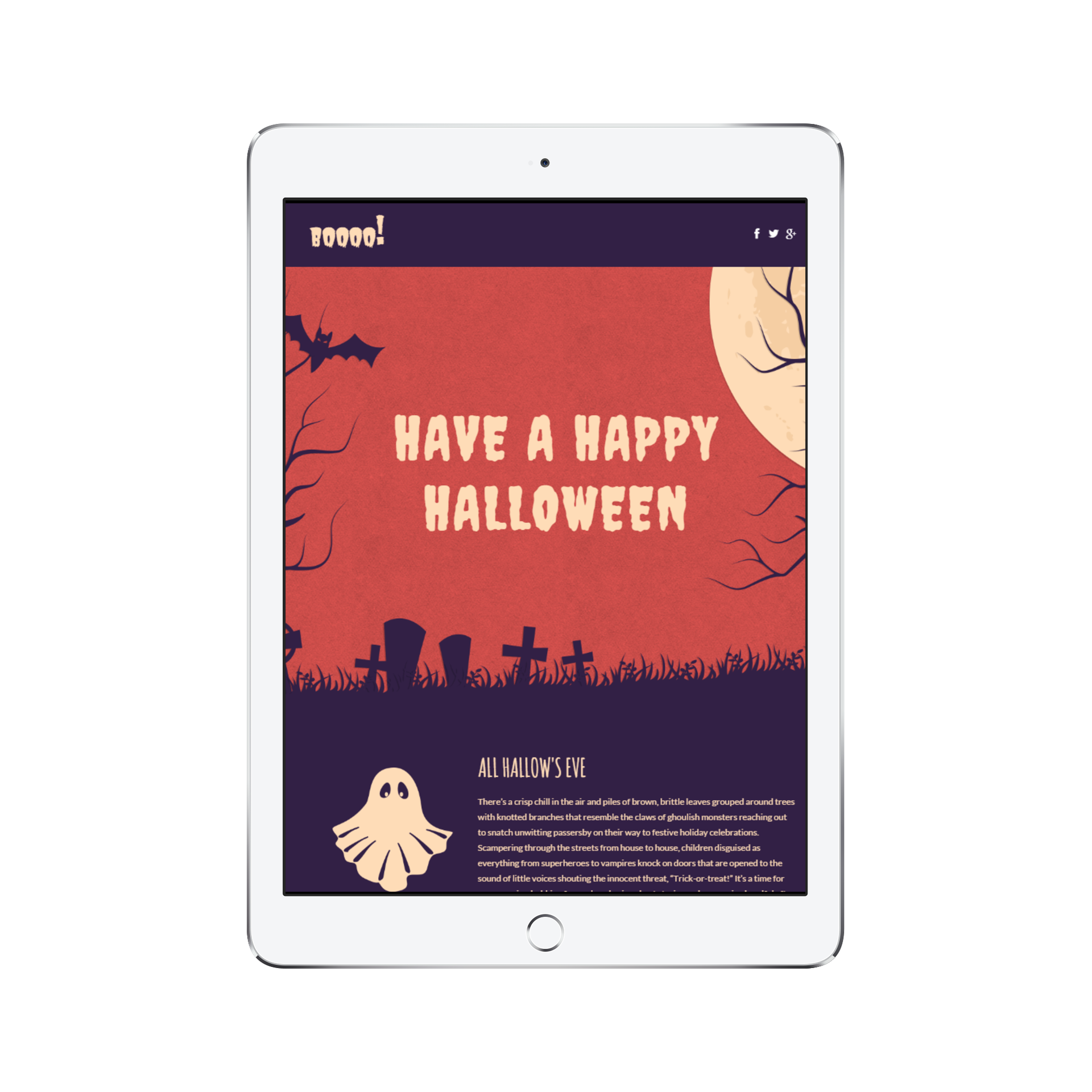 Halloween Landing Page Template Tablet/iPad View