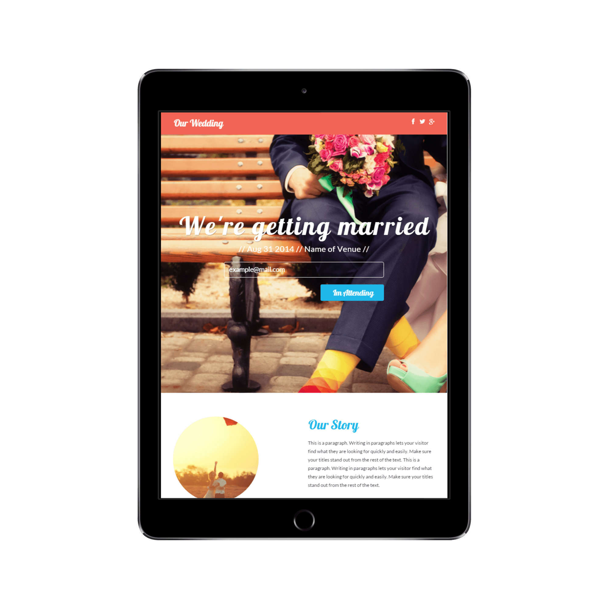 Wedding Landing Page Template Tablet/iPad View
