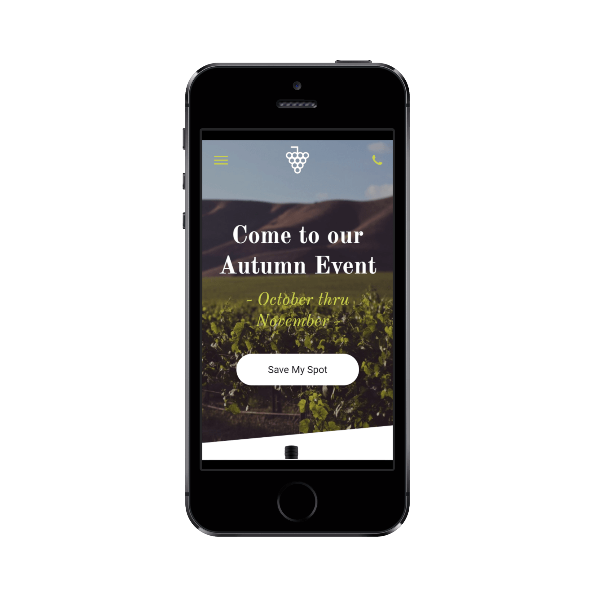 Winery Landing Page Template Mobile View
