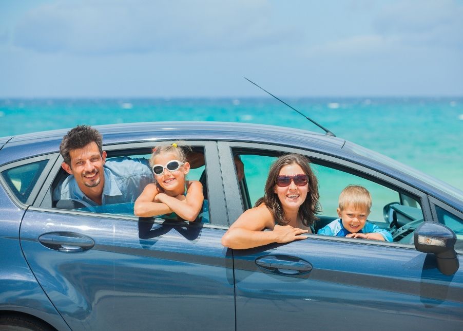 Family inside a car