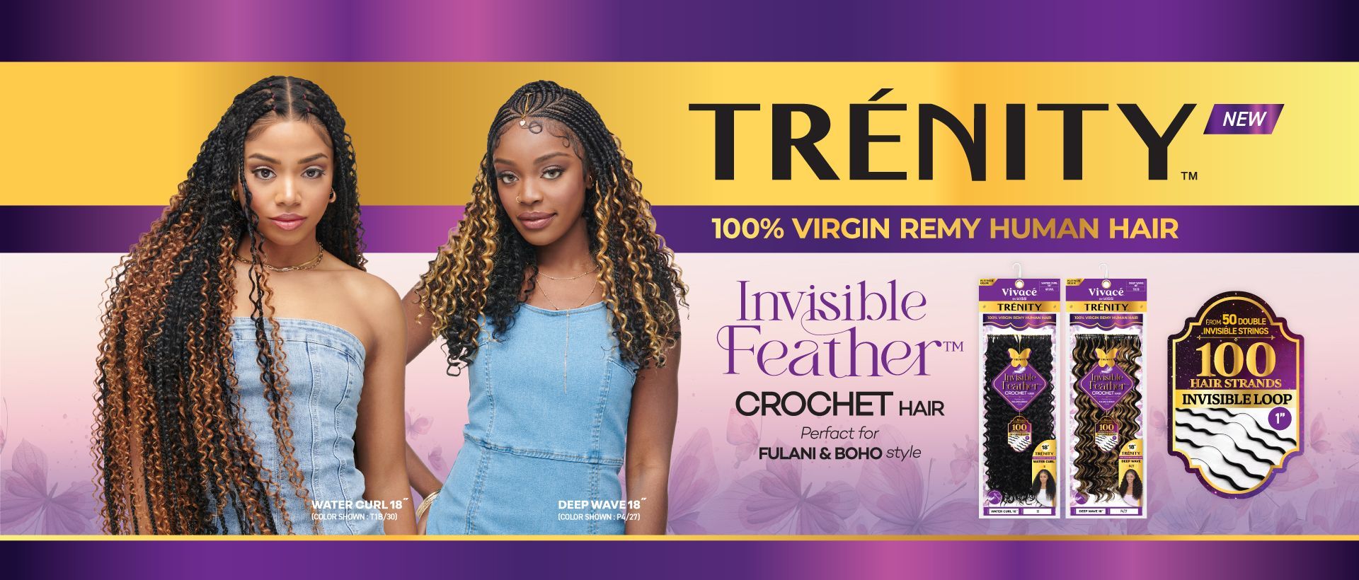 Vivace by KISS Trenity Invisable Feather CROCHET HAIR Water Curl 18
