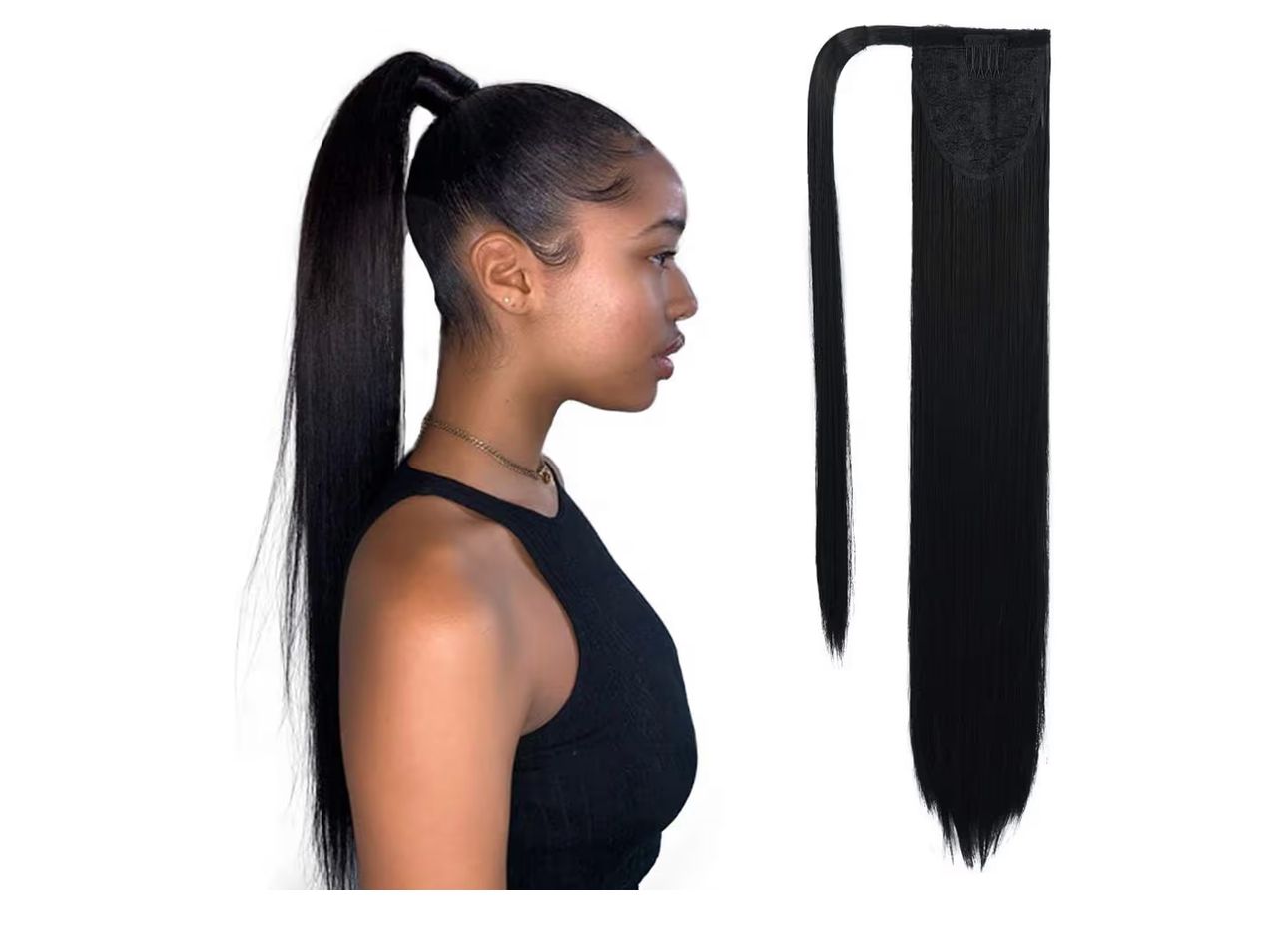 CLIP IN PONYTAIL EXTENSION WRAP AROUND LONG STRAIGHT TAIL HAIR 28 INCH (SYNTHETIC)