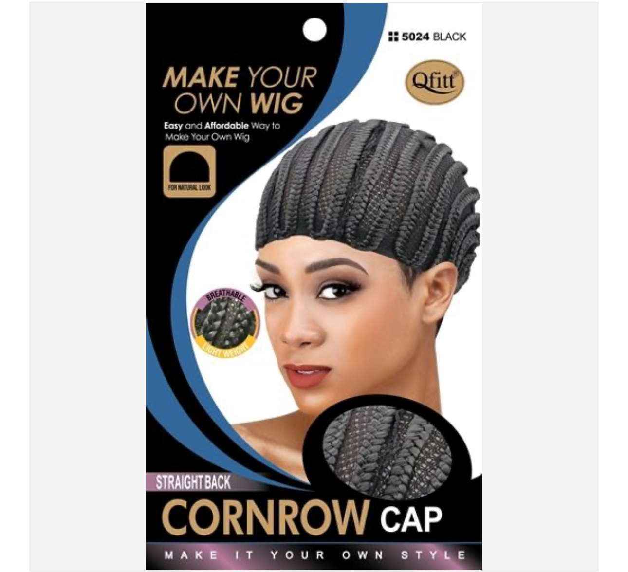 QFITT straight black cornrow cap/