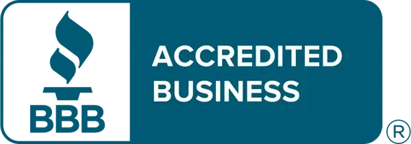 A blue sign that says accredited business on it