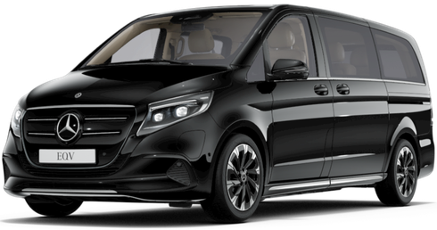 A black mercedes van is shown on a white background.