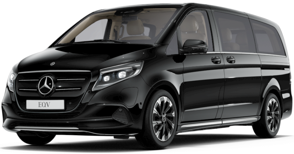 A black mercedes van is shown on a white background.