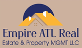 Empire ATL Real Estate & Property MGMT LLC logo with navy text and house graphic in blue, gold, and beige
