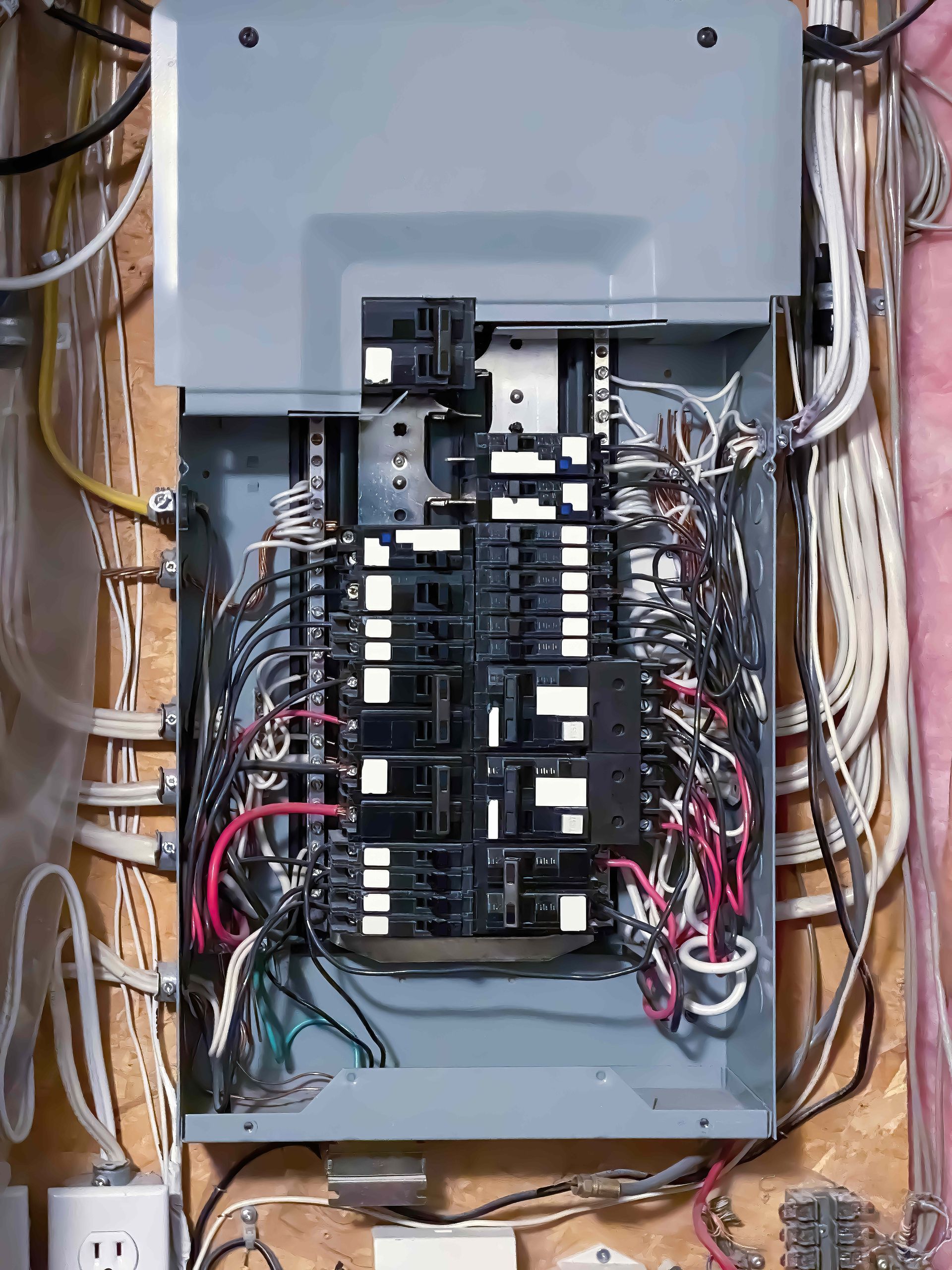 A very messy electrical box with a lot of wires coming out of it.