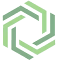 Green and light green hexagon-shaped logo with overlapping chevrons forming a central aperture.