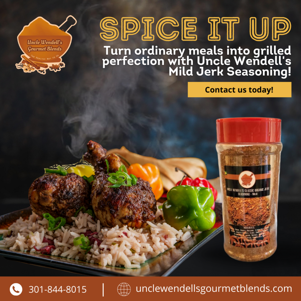 An advertisement for uncle wendell 's mild jerk seasoning
