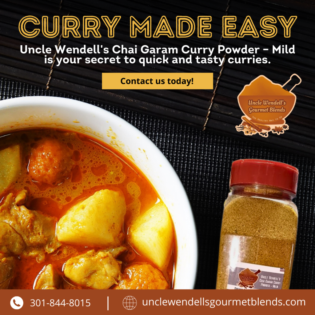 An advertisement for uncle wendell 's chai garam curry powder