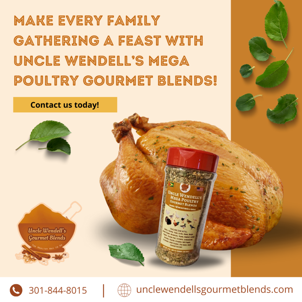 An advertisement for uncle wendell 's mega poultry gourmet blends