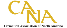 Logo of CANA (Cremation Association of North America) in gold.
