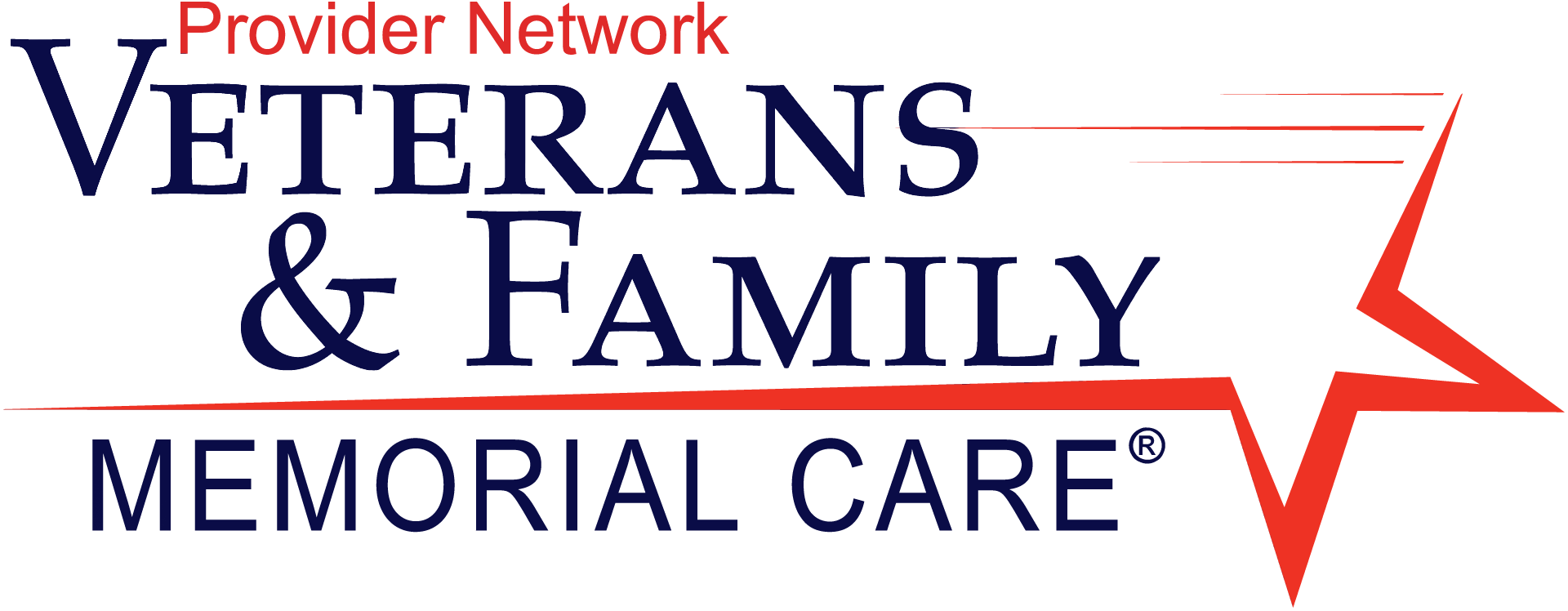 Logo for Veterans & Family Memorial Care with red star graphic.
