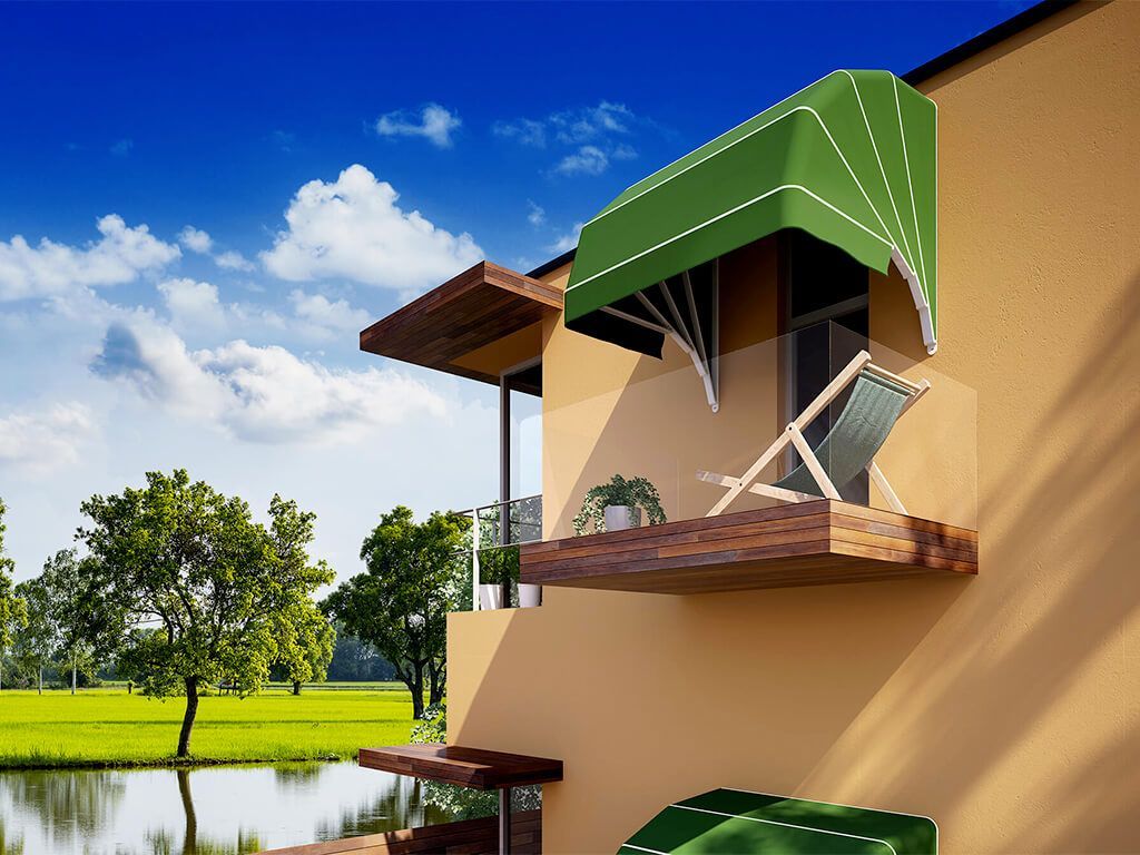 Tenda a cappottina verde su balcone
