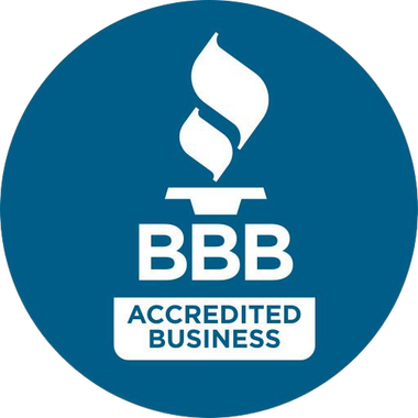 BBB Accredited Business logo in white on a blue circle